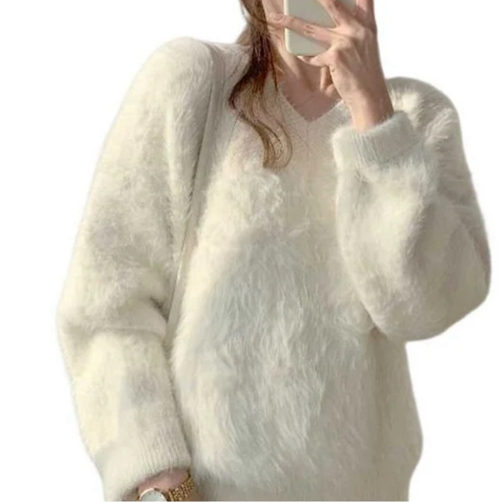 Cream Oversized Fuzzy Sweater